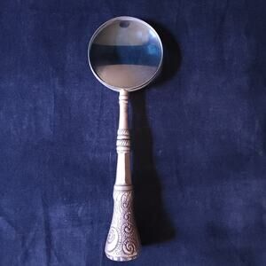 Vintage Rare Ornate Desk Magnifier Magnifying Glass Silverplate Made in India